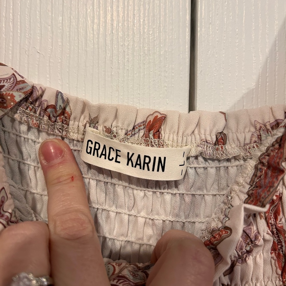 Grace Karin Rust and Cream Floral Midi Dress - Picture 3 of 3
